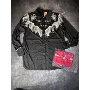 Western Barbie Ken Black White Long Sleeve Halloween Costume Shirt & Bandana M